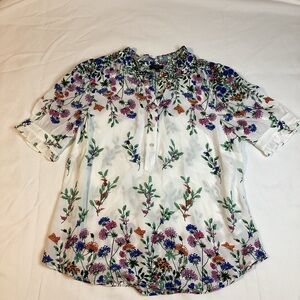 Talbots Floral Print Ruffle Trim Blouse
